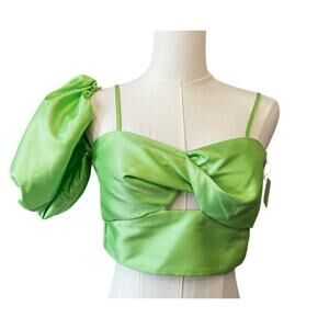 ASOS DESIGN Nordstrom Women's Lime Green Cropped Puff Ball Sleeve Top Size 4